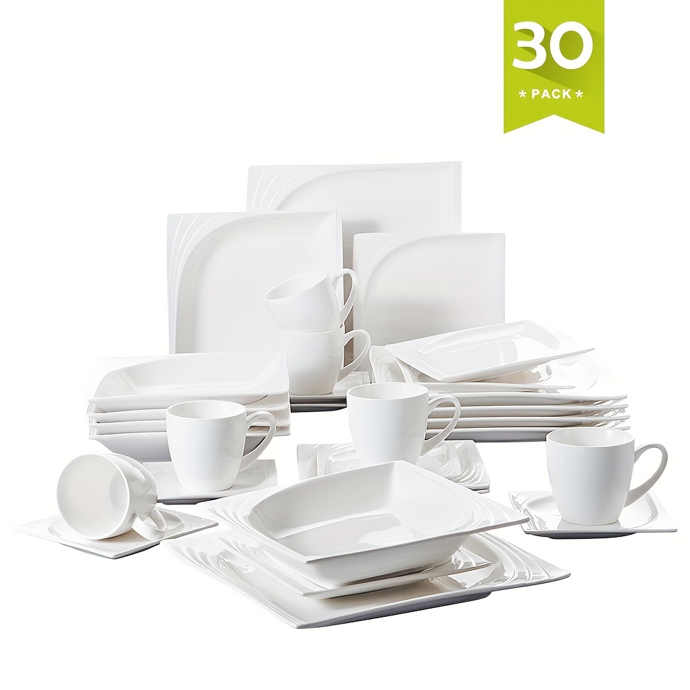 30pcs Dinnerware Set Ceramic Set Service For 6 People Kitchen Dining Set, Plates And Bowls Set, Microwave & Dishwasher Safe