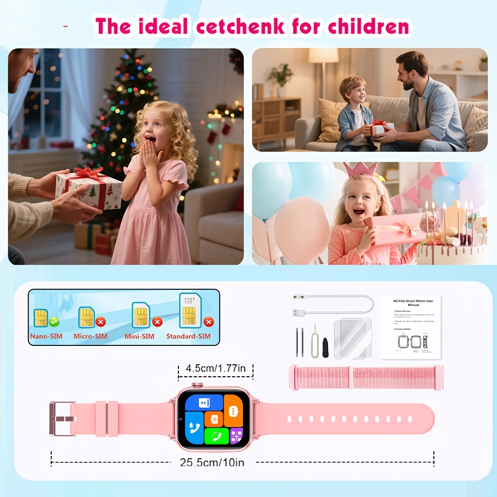 Smartwatch, 4G Telefoonhorloge voor Basisschool- en Middelbare Schoolstudenten, SIM-kaart Plug-In, Tweeweg Video Bellen, SOS Noodoproep, Stappenteller, GPS Locatie Smartwatch