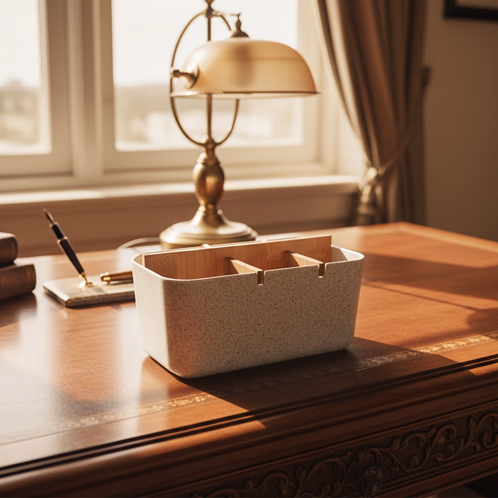 1pc deep carbonized storage box suitable for office bedroom capacity thickened plastic marble patterned desktop with walnut multi functional cosmetic case for remote controls for study kitchen use Product details 5