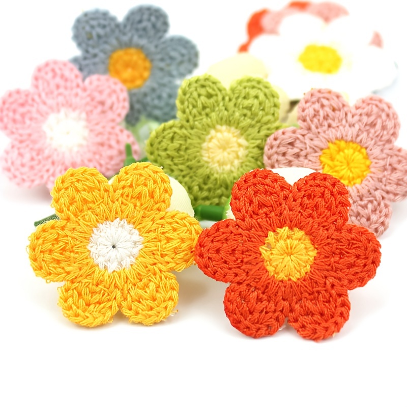 

30pcs Appliqués de Fleurs Tricotés et Brodés Colorés, 1.4" de Mélangées Décoration de Vêtements DIY, , &