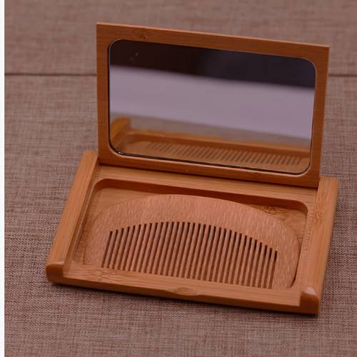 juego de peine y espejo retro de bambú - set de belleza portátil para viajes, ideal para vestir y de llevar