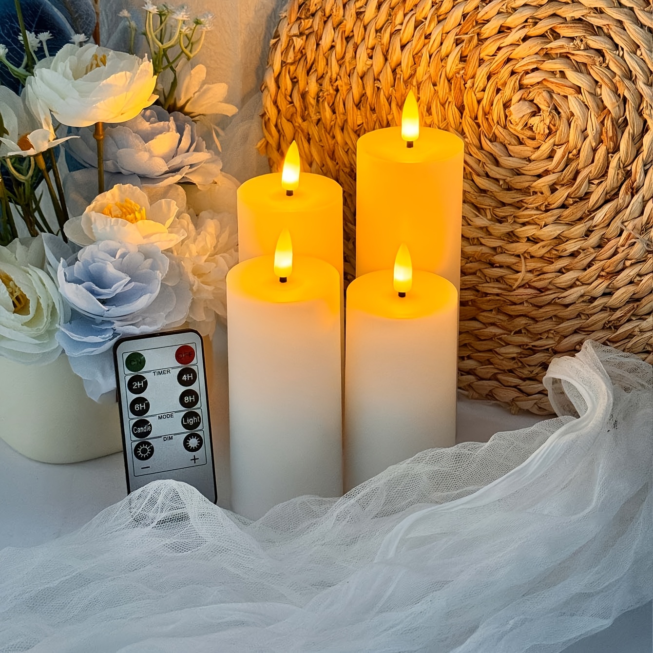 Image of 4pcs Pack Flameless Battery-powered Led Candles With Remote - Realistic 3d Flame, Flame Suitable For Parties, Weddings, Decor - Flameless For /pets, Holiday Candles ()