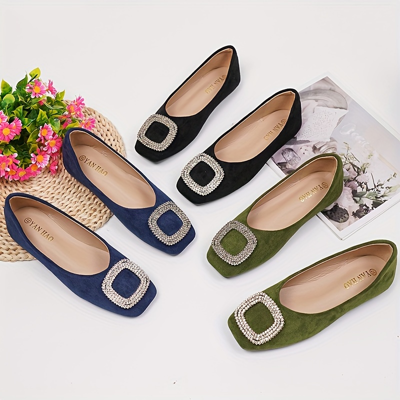 

Women's Decor Flat Shoes, Casual Square Toe Slip On Shoes, Lightweight & Comfortable Shoes