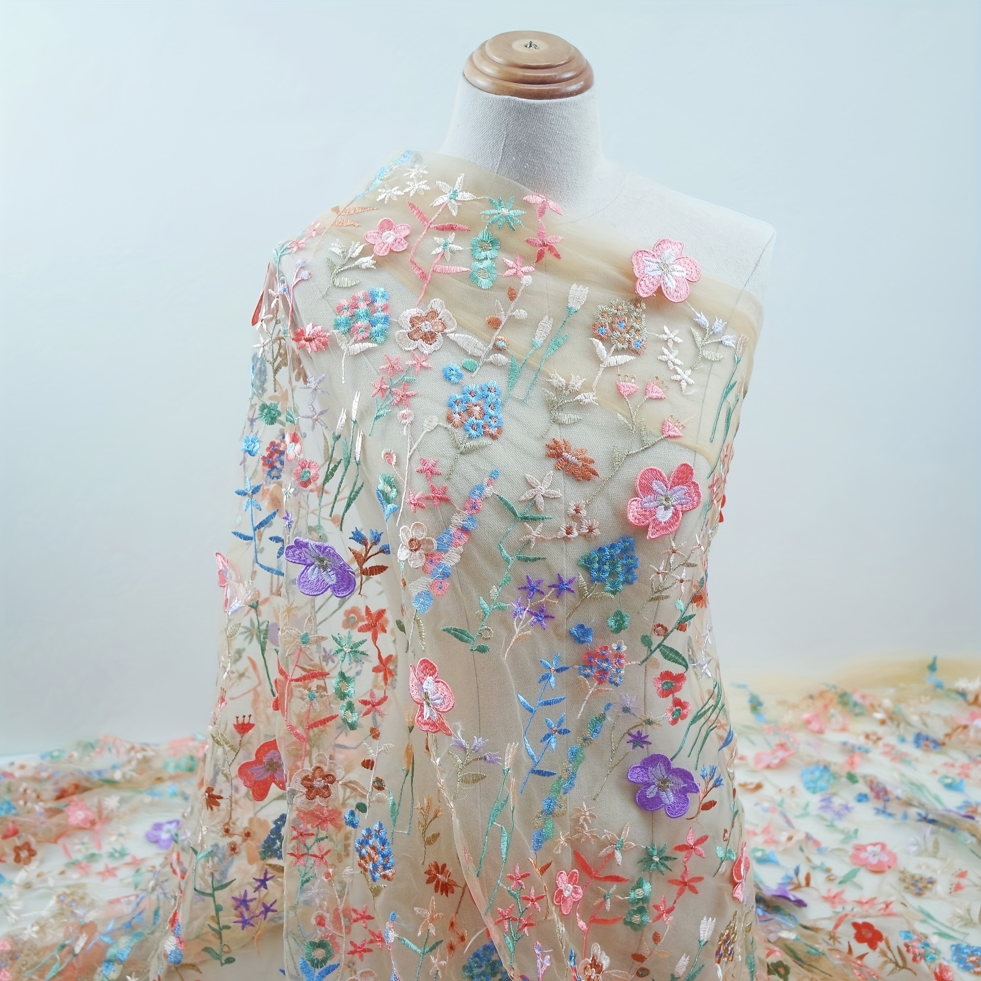 embroidered material for dresses Beaded, Sequined 3D Floral Lace Fabric – Embroidered Mesh for Dresses