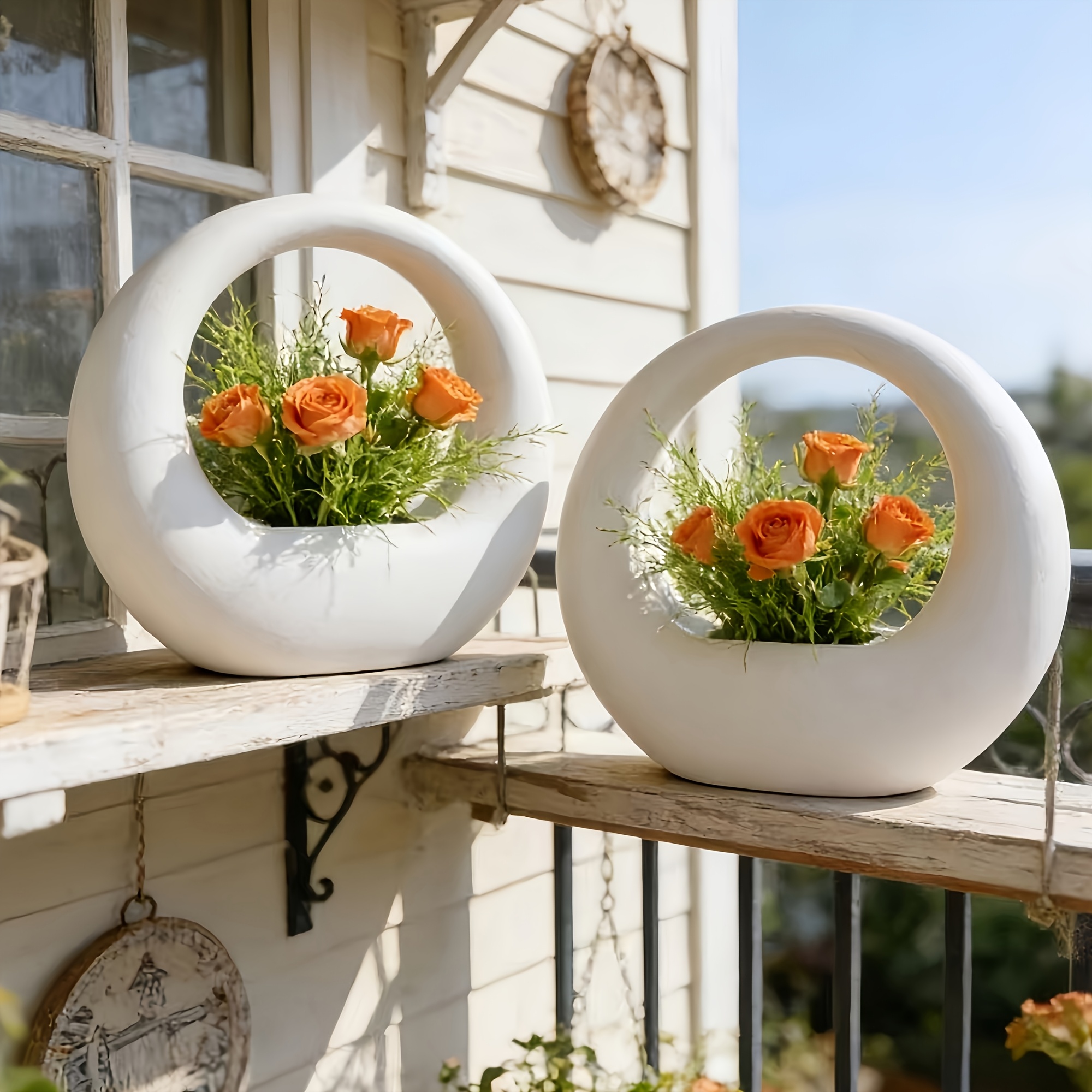 creative hollow out ring design round vase minimalist white ring vase white flower holder a must have for home soft   desktop decoration living room dining table flower arrangement ornament entryway decorative vase living room tv details 0