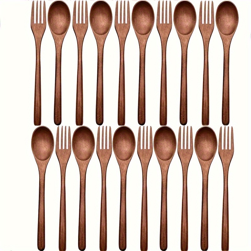 

20pcs Wooden Spoons Forks Set (10pcs Spoons And 10pcs Forks) Japanese Woodenutensil Set Reusable Handmade Flatware Set For Cooking Stirring Eating