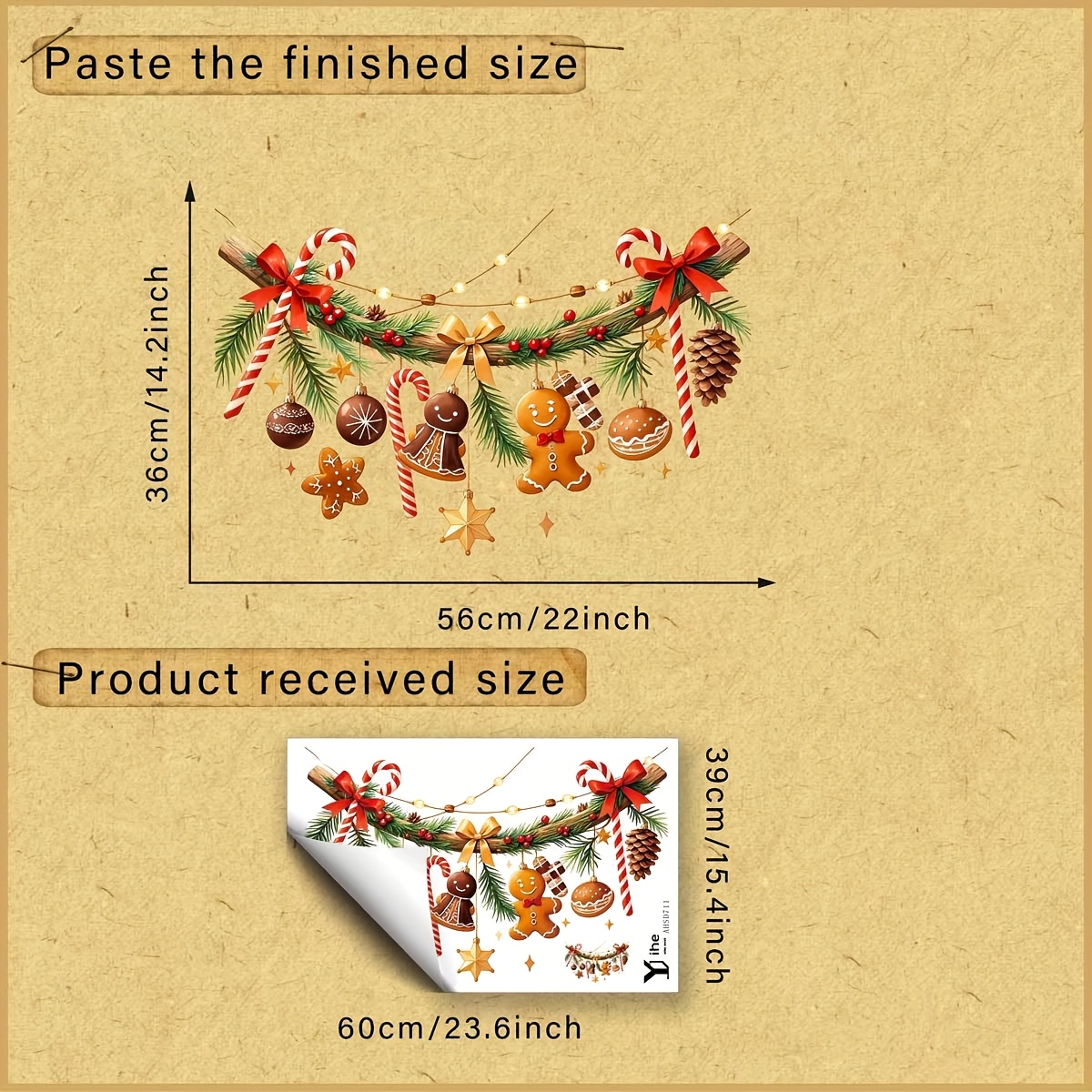 TEMU 1pc Christmas Gingerbread For Man Cane Candy, Pine Branch, Star Window Decal, Creative Diy Self-adhesive Removable Double-sided Pvc Glass Decal,