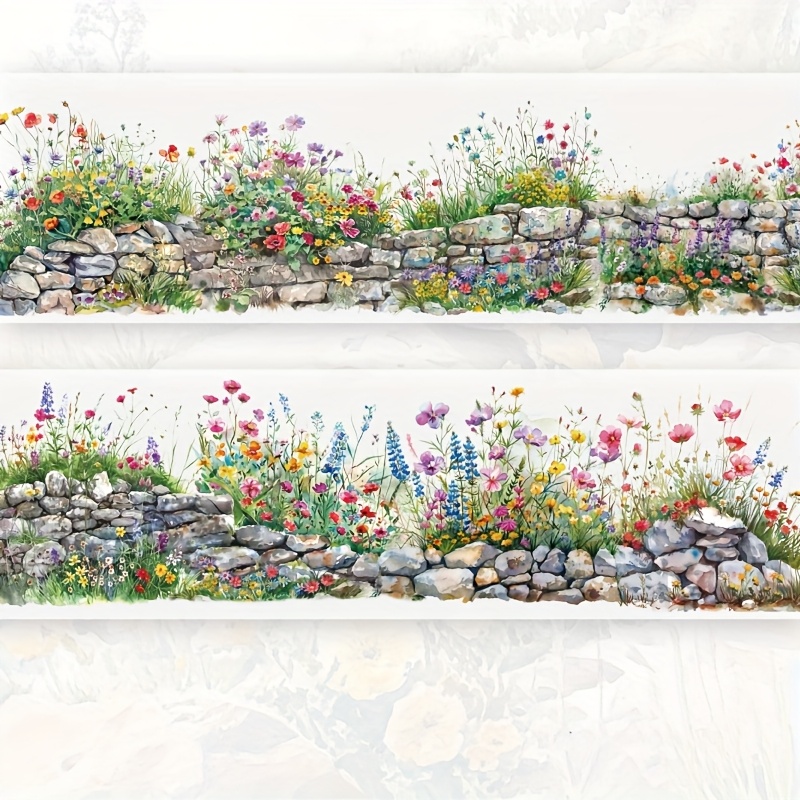 TEMU Un Rouleau d'Autocollants PET Décoratifs à Thème Murale de Fleurs Vertes pour DIY, Collage, , Scrapbook et Journal