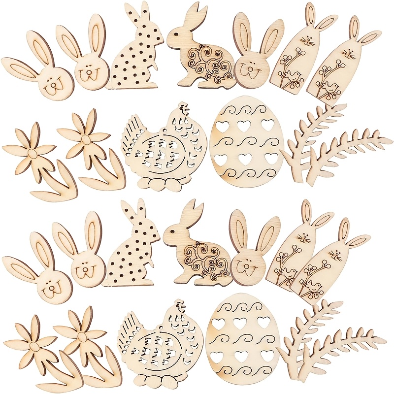 

Room Decor 50pcs Wooden Easter Cutouts, Hollow Rabbit And Egg Shapes, For Diy Crafts, Pendant Making, And Easter Party Decorations