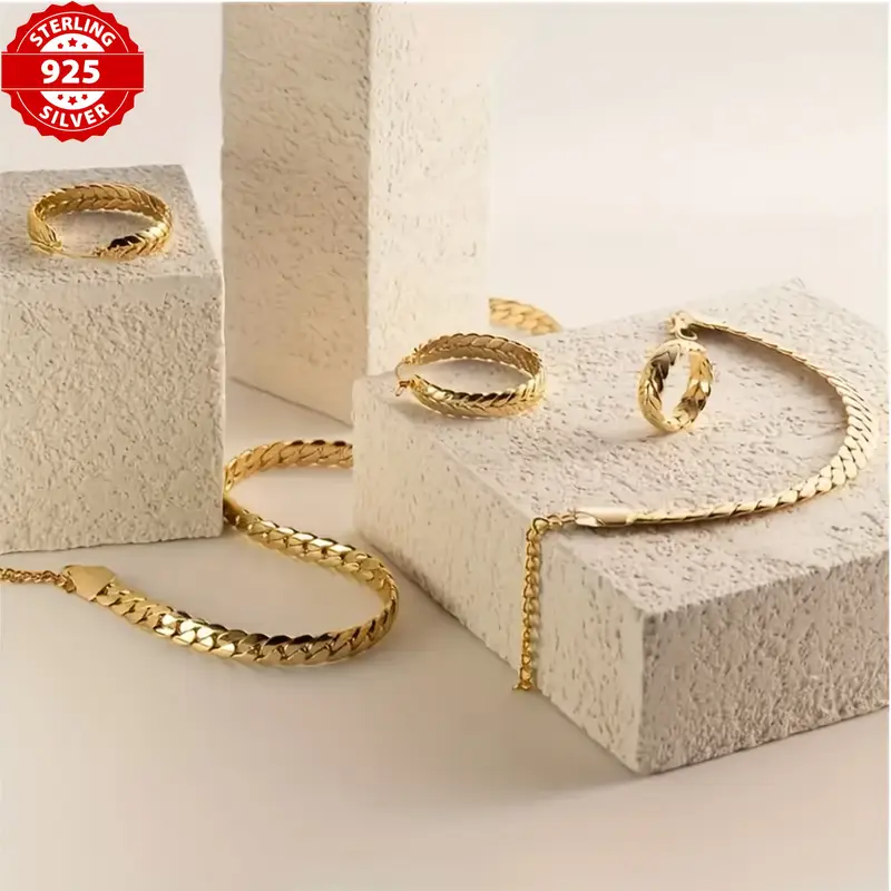 a   jewelry 4pcs set bracelet necklace ring earrings fashionable 923 silvery 18k golden plated suitable for ladies friends wife daughter suitable for birthdays anniversaries valentines day   with an elegant gift box Product details 2