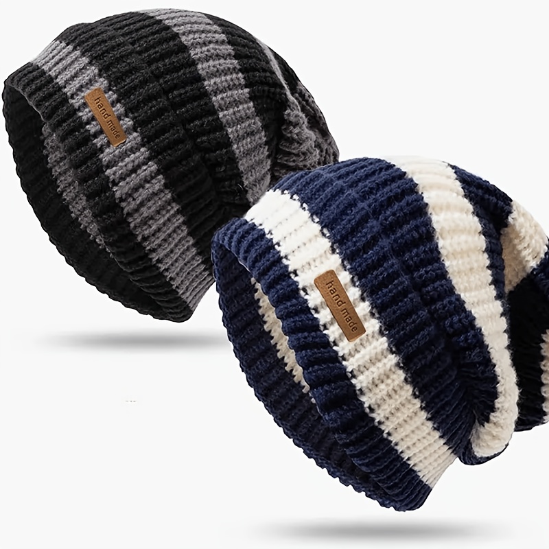 TEMU 2 pezzi Cappello a pelo stile retr簷 giapponese a righe larghe, con circonferenza della testa grande, cappello invernale caldo, per piccolo,