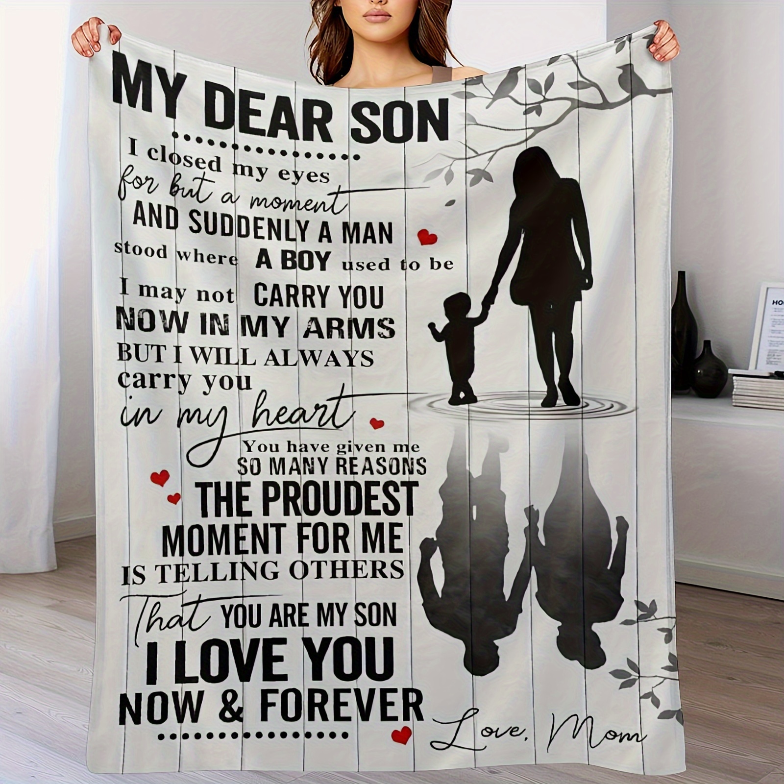 

Gifts For Son From Mom Father's Day Birthday Gifts To My Son Blanket Boys Christmas Valentine's Day Gifts For Him Love Son Letters Print Soft Flannel Fleece Blanket For Bed Couch (80x60in)