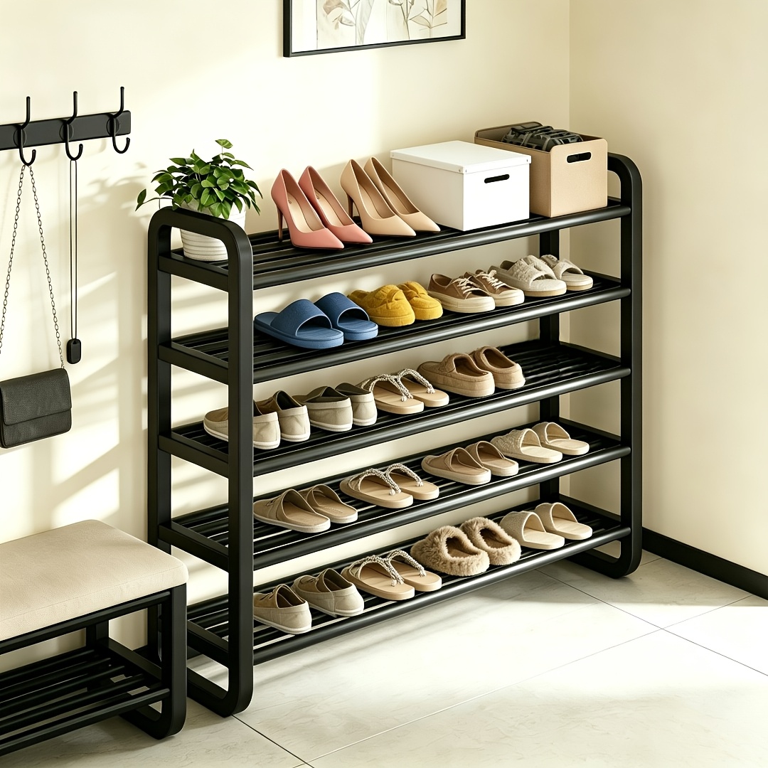 space saving 5 tier metal shoe rack durable narrow design multi layer iron   no wood floor mount with electricity free use for entryway and dorm storage living room compatible