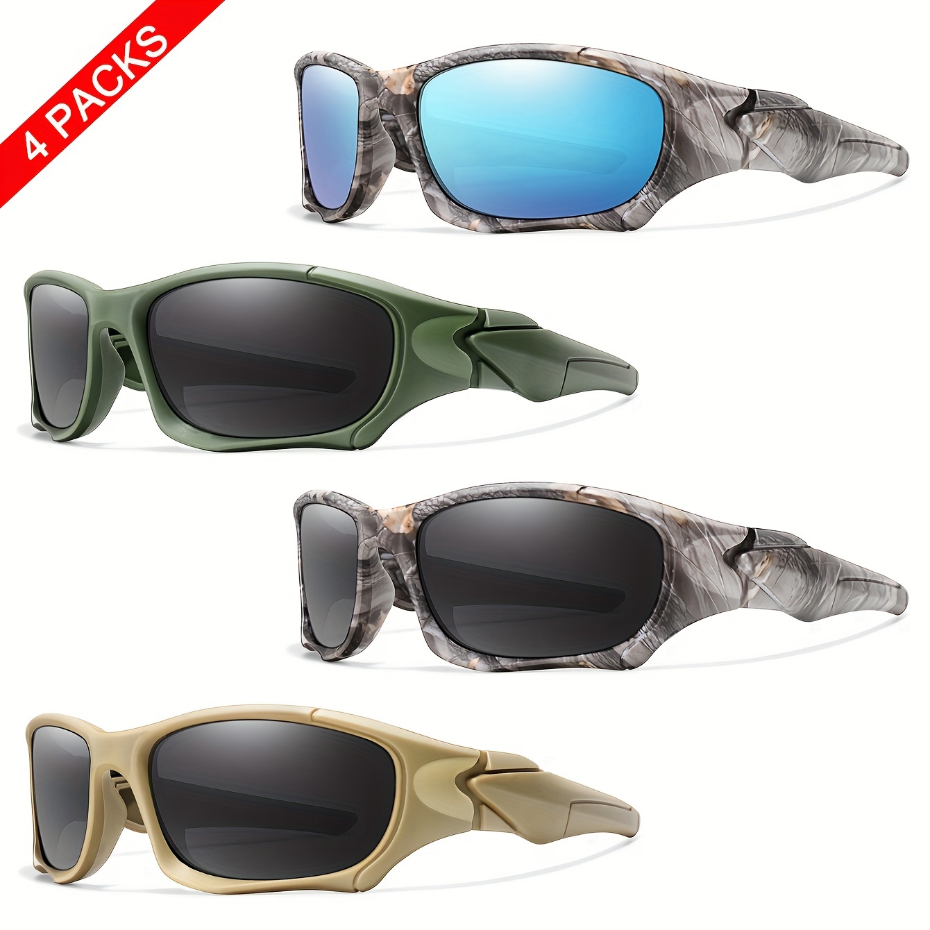 Premium Cool Camouflage Frame Wrap Around Polarized Sunglasses, for Men Women Outdoor Sports Driving Fishing Cycling Supply Photo Prop,Temu