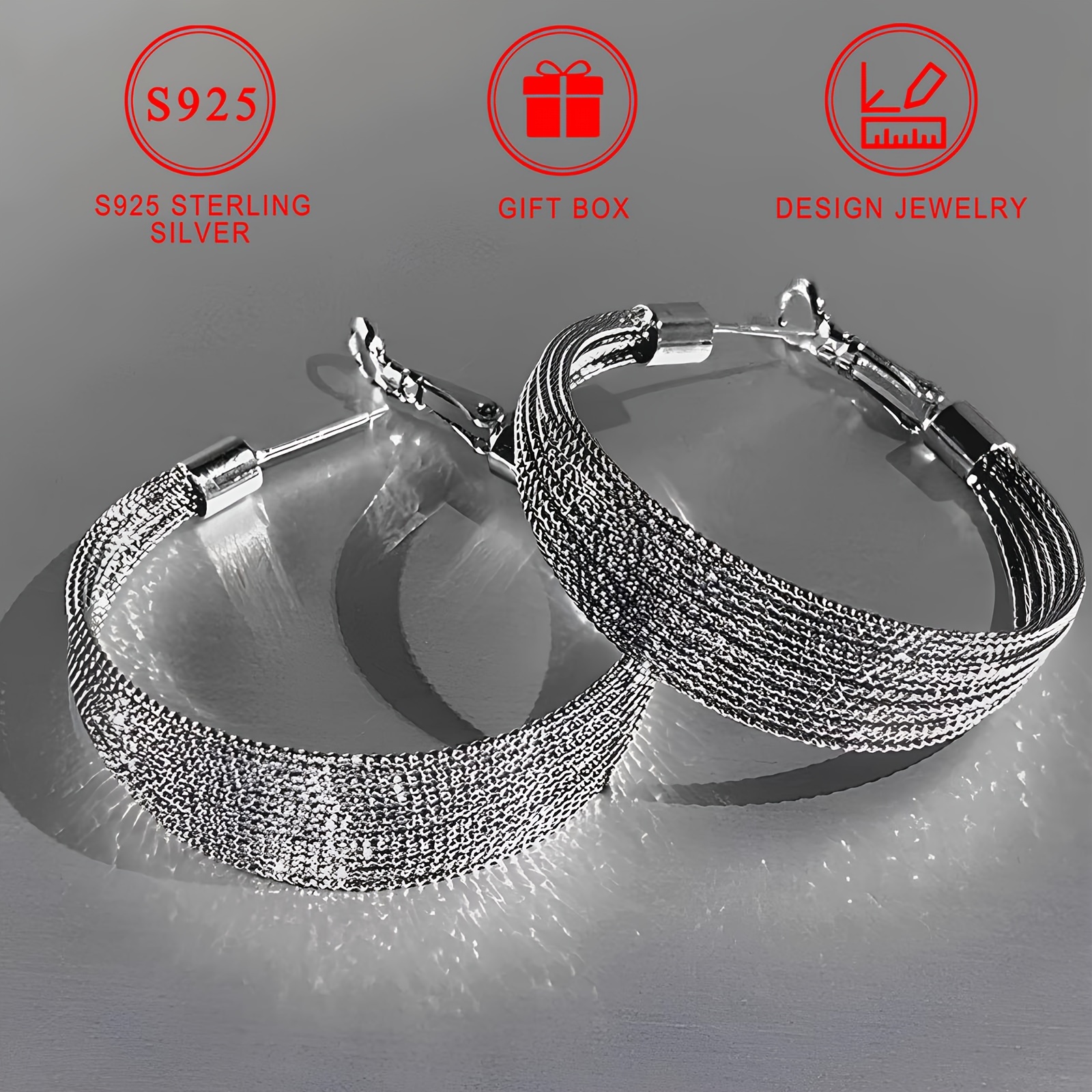 TEMU Luxurious S925 Sterling Silvery Hoop Earrings - Nickel-free, Hypoallergenic, & Parties