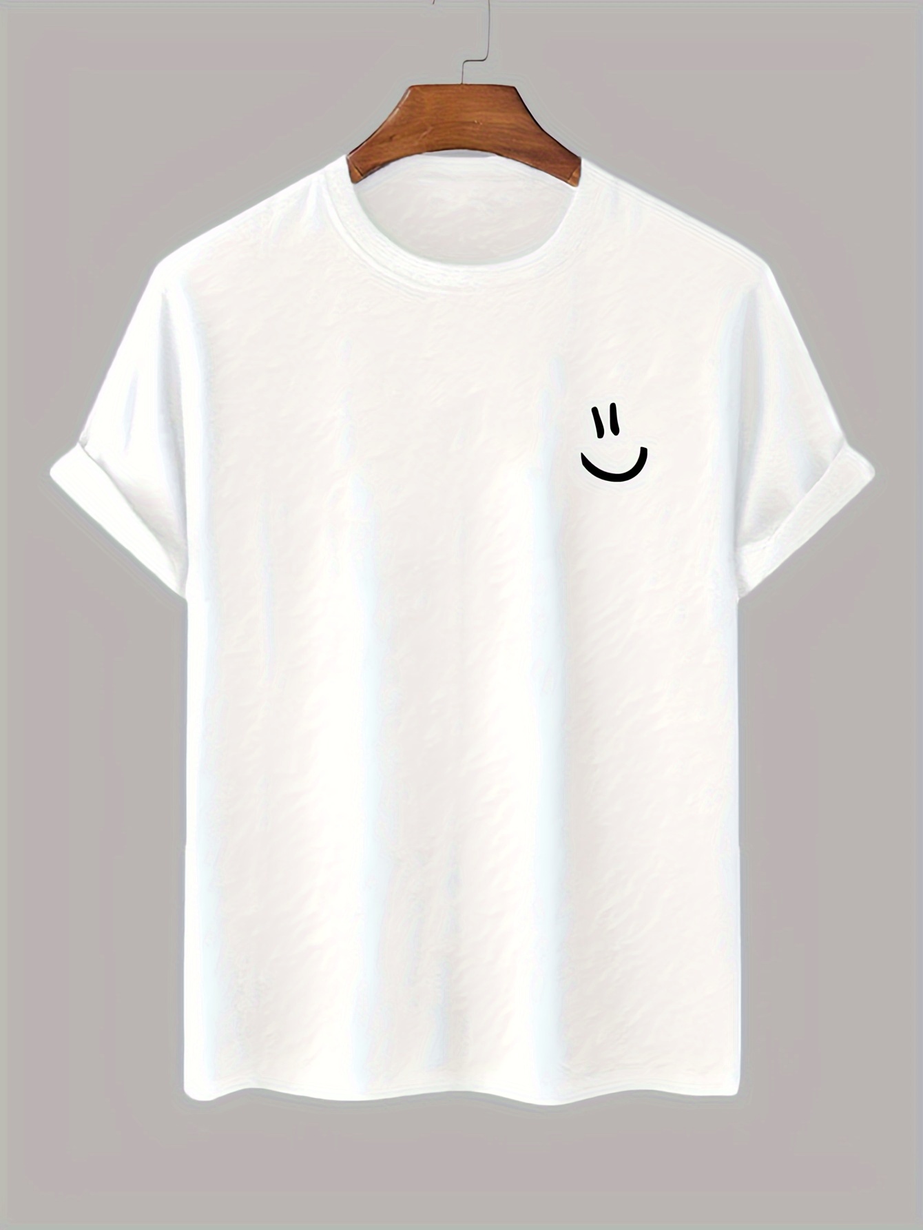 Men's 100% Cotton White T-Shirt with joyful Face Print - Minimalist Round Neck Short Sleeve Casual Casual Attire, Soft Breathable Fabric, Left Chest joyful Face Design, Minimalist White Tee for Men, Versatile for Casual & Formal Outfits, Hand Washable, Regular Fit, Plain White with joyful Face Graphic, Smooth Texture, No Stretch Fabric, Basic Style for Layering, Suitable for Casual Attire, Round Neck T Shirt for Men, T Shirt for Men High Quality, Funny T Shirts,