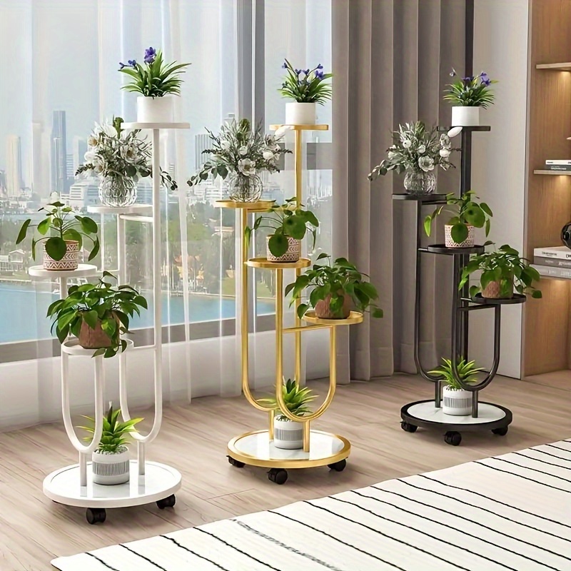 

Elegant Multi-tier Iron Flower Stand - Rust-proof, Indoor/outdoor Balcony & Floor-to-ceiling Planter Rack With U-shaped Design Metal Balcony Planter Rack Flower Rack Indoor Stand