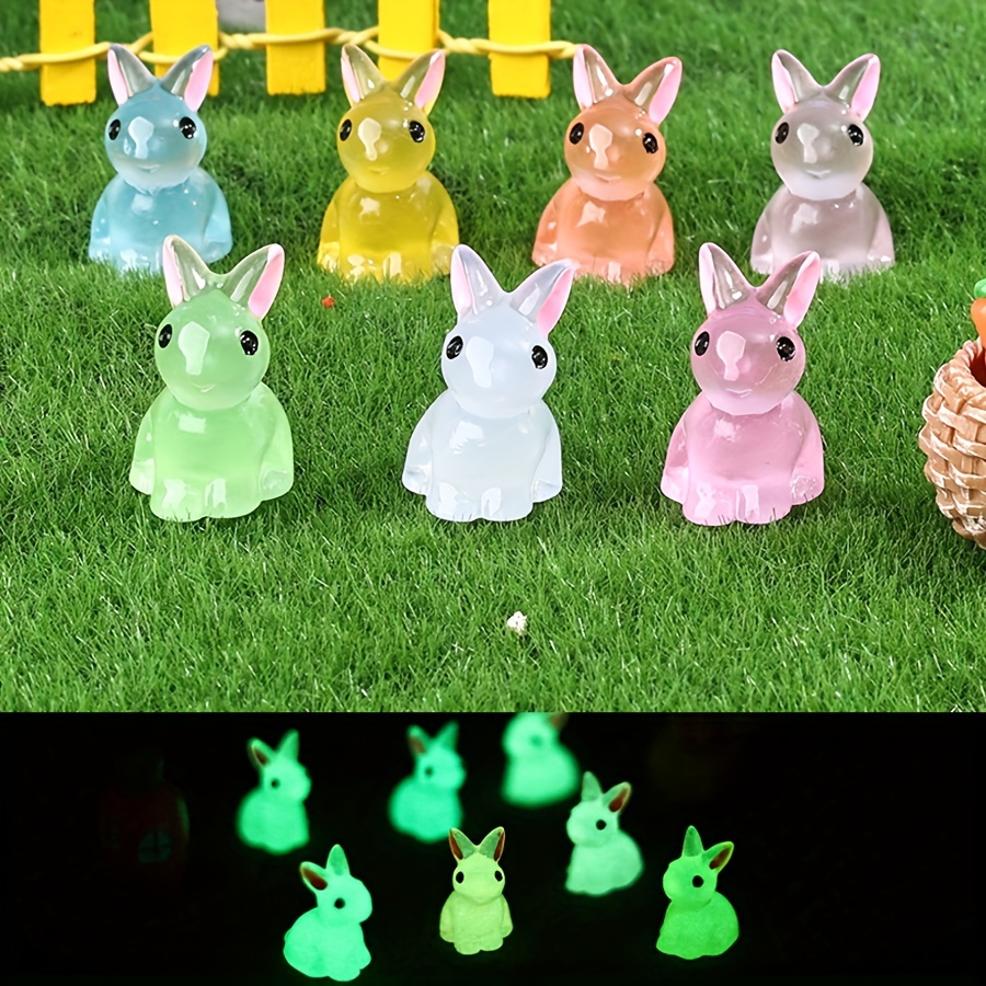 

14pcs Cute Mini Luminous Resin Rabbit Decorations, Glowing Miniature Figurines In The Dark, Rabbit Micro Landscape Fairy Tale Garden Accessories, Courtyard Gardening Outdoor Festival Decorations