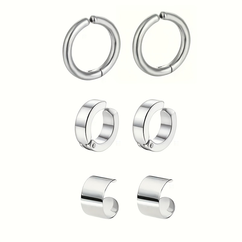 TEMU 6pcs Stainless Steel Ear Clip Set - Glossy, No Piercing Required - Trendy & Versatile Fashion Accessory For Men And Women - Perfect Gift For Birthdays, Holidays & Christmas