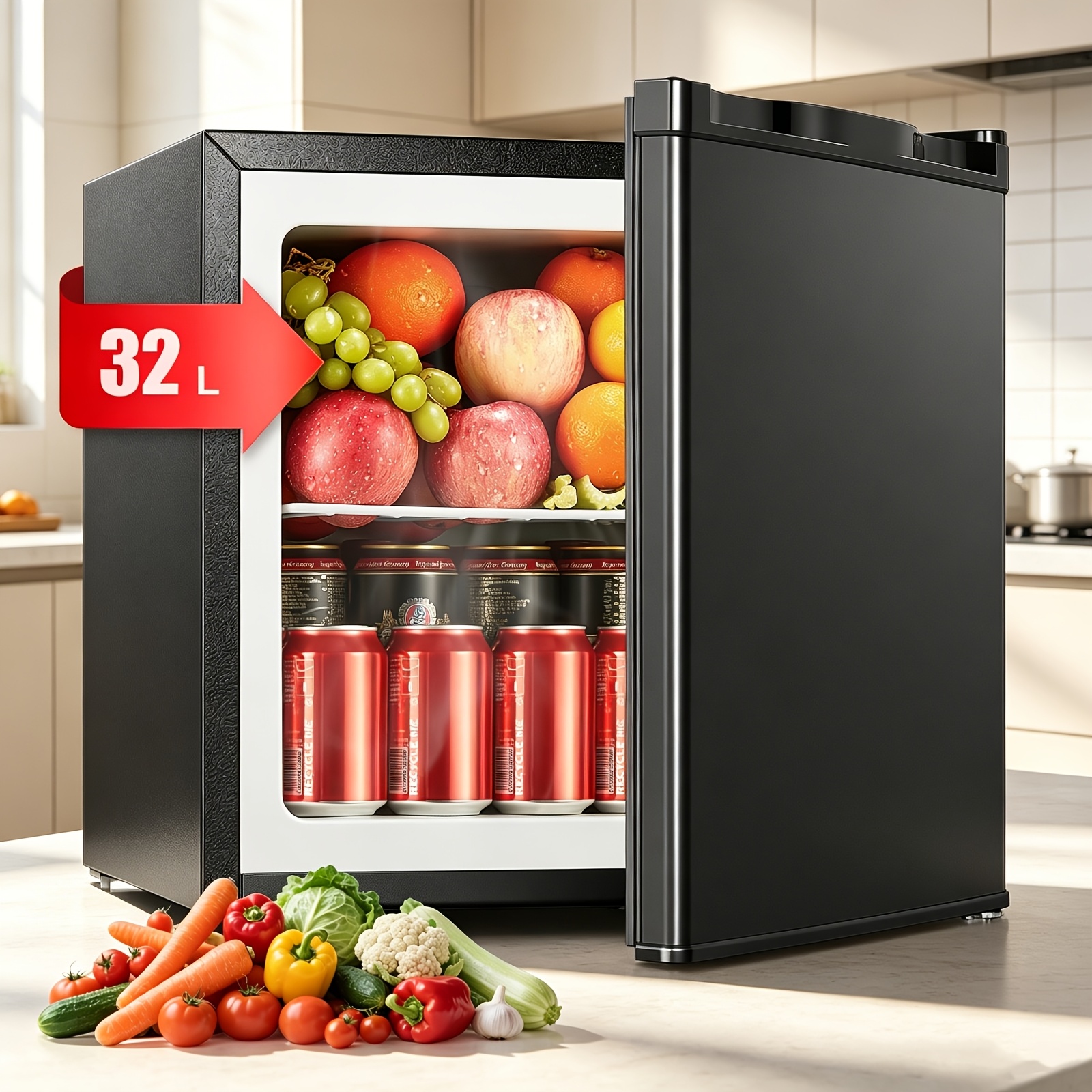 32l Mini Freezer, Upright Freezer, Countertop Mini Freezer With Reversible Door And 7 Adjustable Temperature, Mini Freezer For Home/dorms/apartment/office