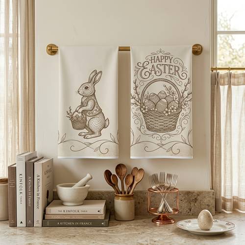 2 pack easter kitchen towels set vintage bunny egg basket dish towels microfiber absorbent tea towels soft durable washable hand towels spring farmhouse home decor holiday housewarming gift for women mom