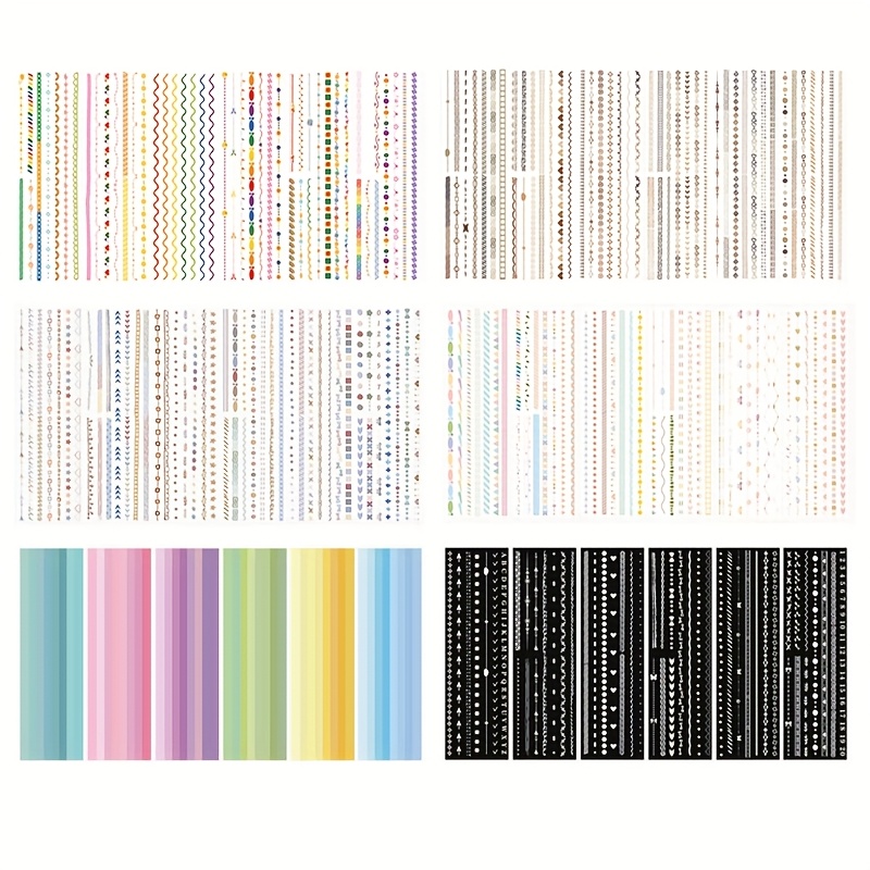 36pcs Stripes Pattern Washi Stickers, Stickers Pack For Scrapbooking Journal Decoration Diy Crafts (6pcs/ Pack, 6pcs)