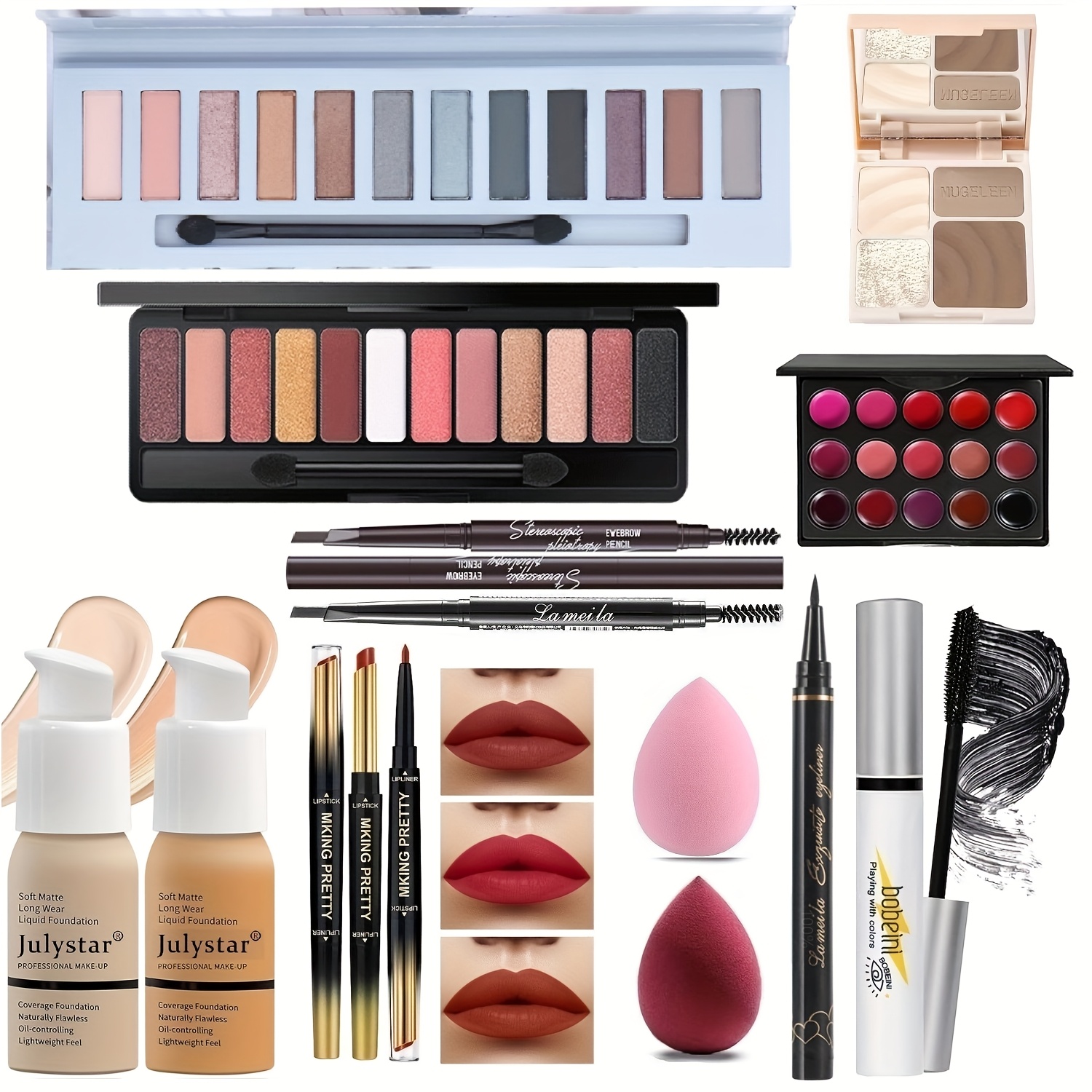 8-teiliges Make-up Set Für Frauen - Lidschatten, Contour, Lippenstift & Balsam