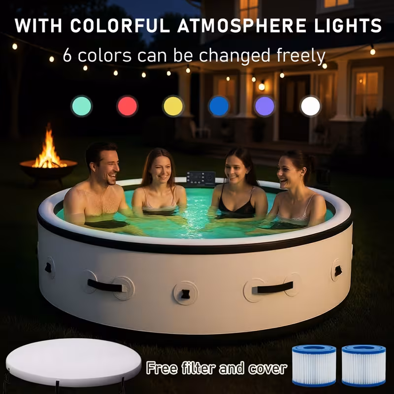 outdoor spa for , foldable tub with adjustable heating, mood lights and insulated cover, built in filtration system for relaxation, recovery and backyard Product details 0