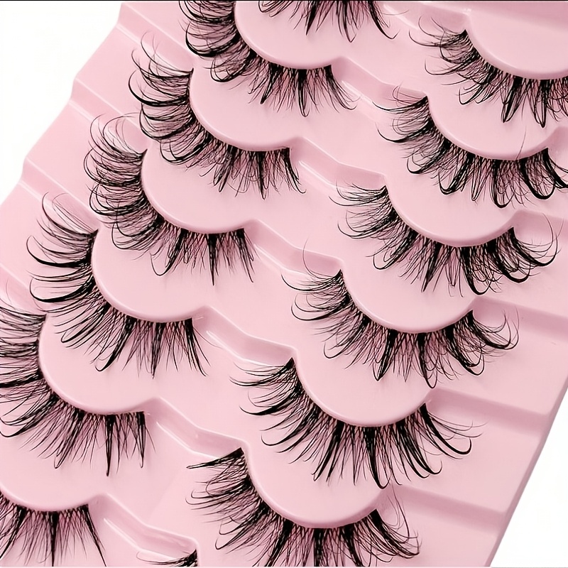 Image of 7 Pairs Of Cartoon-style, Natural, Moisturizing Effect, Style, Mink Cross, Transparent Band, 3d Fluffy Long Cat-eye, Natural Lash Extensions, Makeup Tools