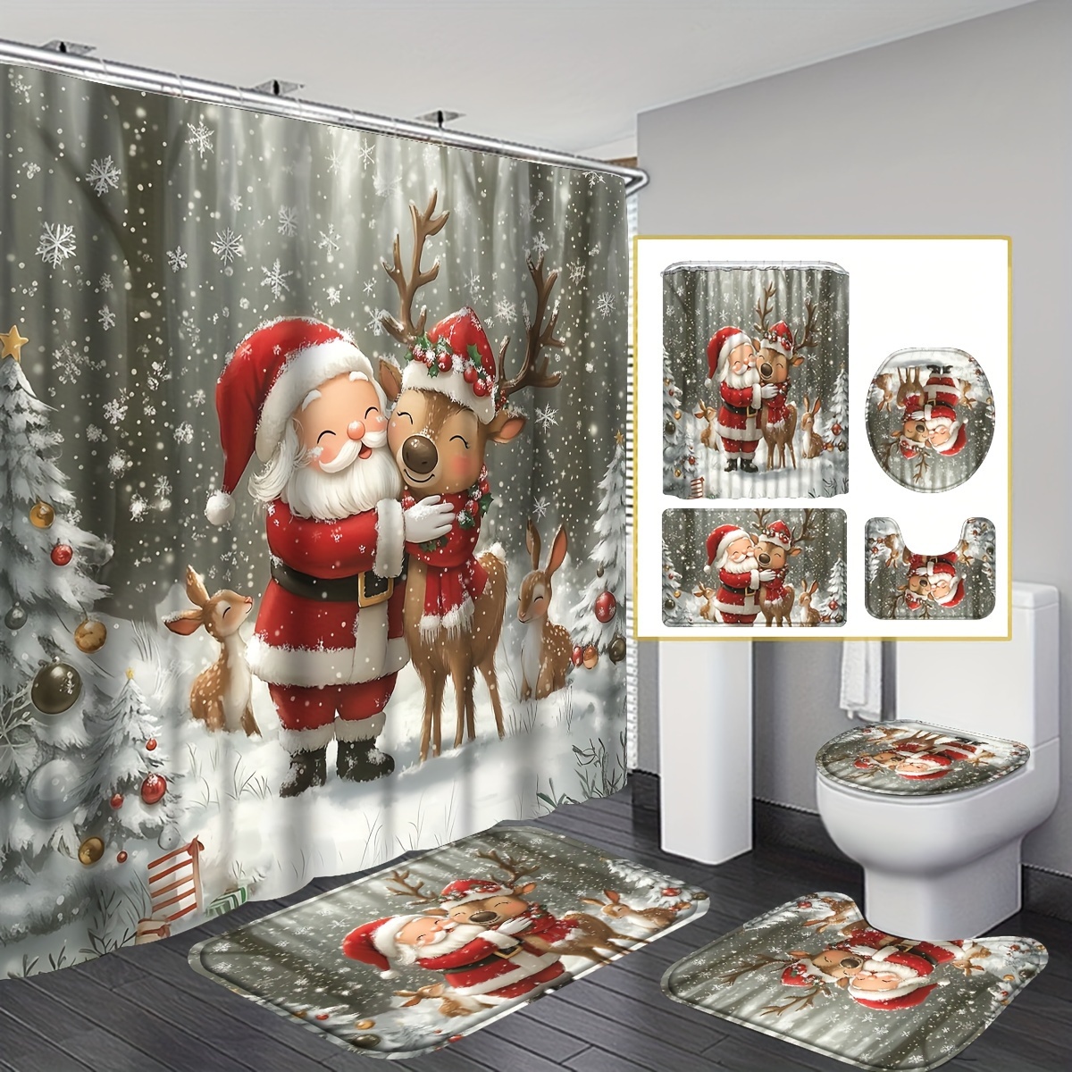 

4pcs Christmas Curtain Set, - Polyester Curtain 12 , Mat, Carpet, And Bathroom Accessories, Decoration, Christmas Decoration For And