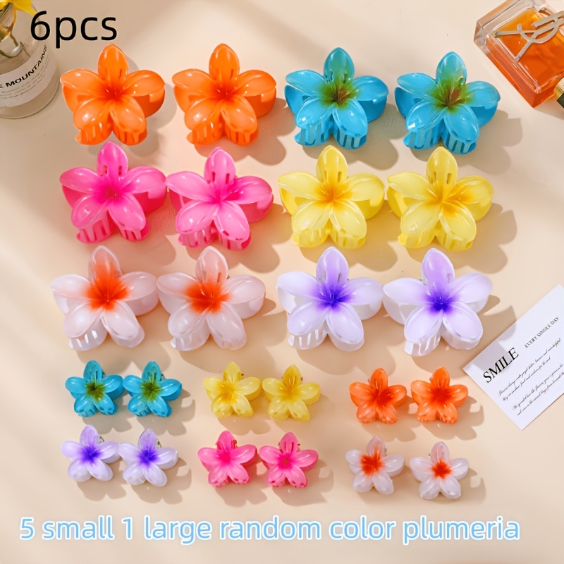 6pcs Random Color Frangipani Hair Additions, Beach Style