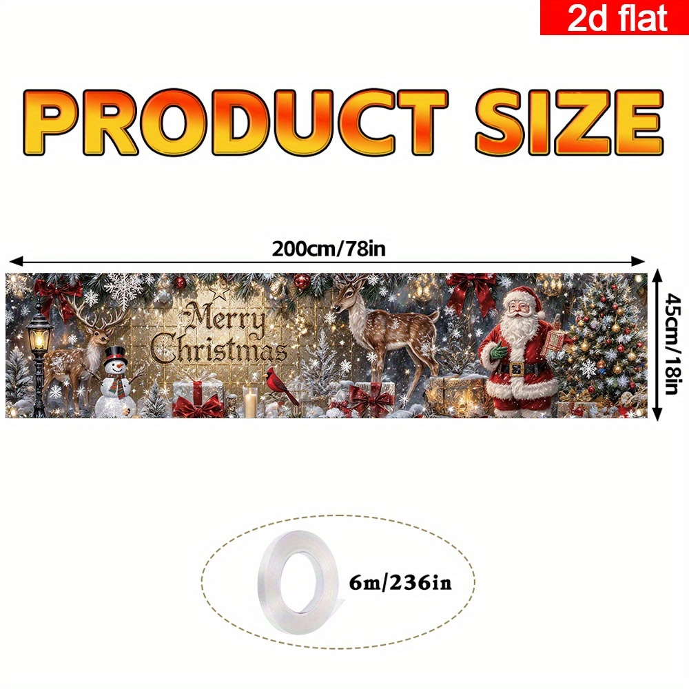 Image of 2d Flat, 2d Flat 1pc, Merry Christmas Courtyard Sign Banner,, Christmas Holiday Decor, Snowy Scene With Santa Gifts For Outdoor Yard Decor, Garden Fence, Balcony, And Party Supplies, 2d Flat