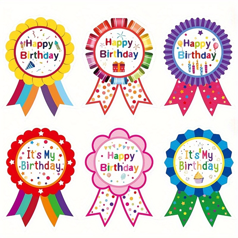 

60-pack Happy Birthday Stickers - Vibrant Badge Labels For Party Favors, Cake Decor & Classroom Supplies