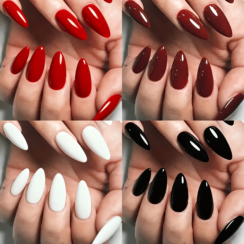 TEMU 96 uds. Uñas postizas de corta para prensar, aptas para mujeres - Uñas acrílicas reutilizables de acabado con punta puntiaguda y corta,