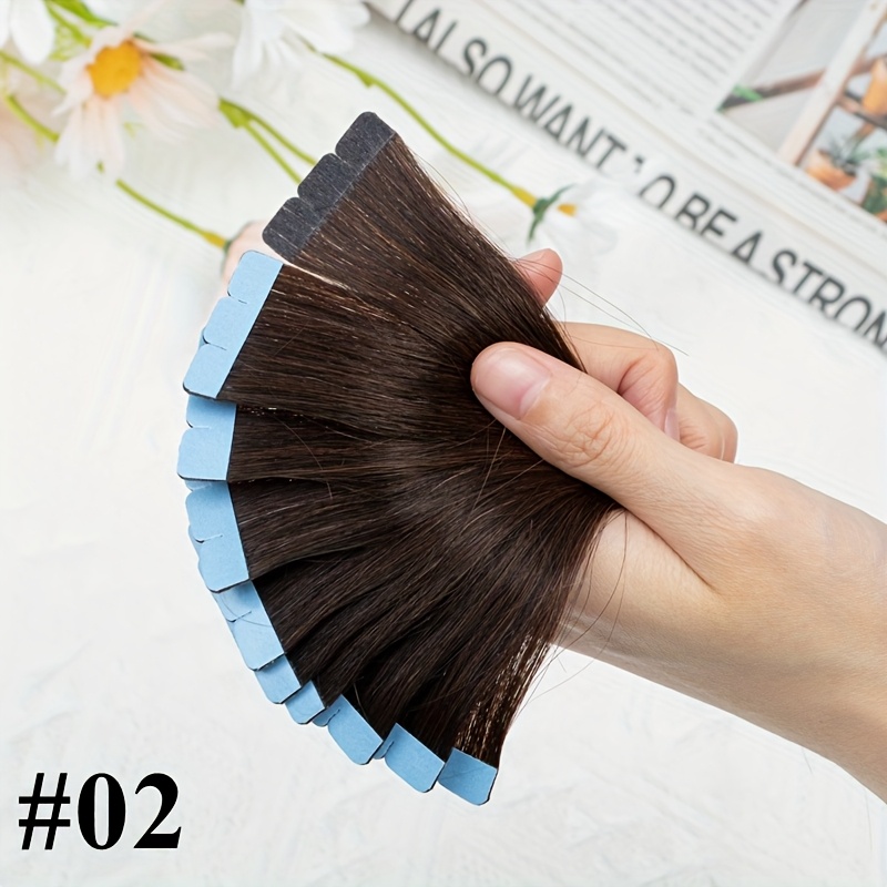 10pcs 02 natural mini tape in human hair extensions double sided invisible seamless straight hair for women adds volume length   hair types   tape in hair extensions easy application versatile styling details 4