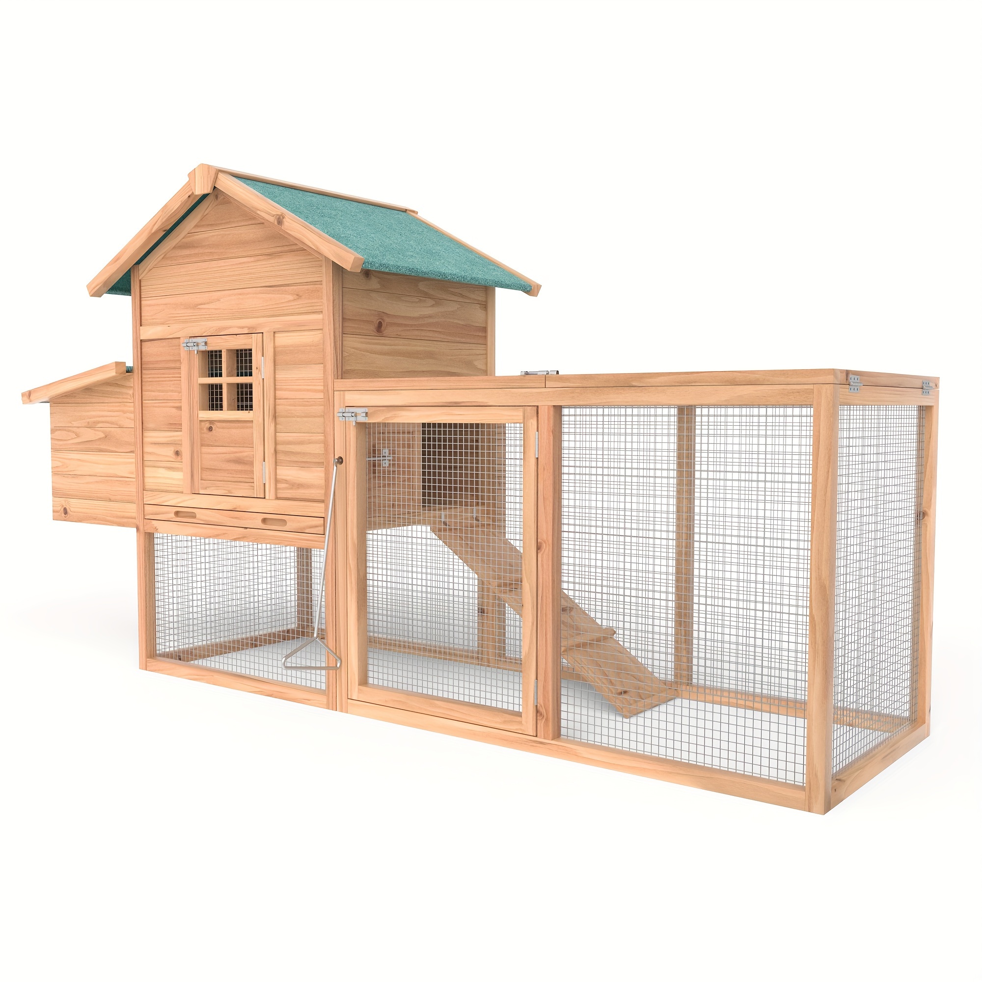 TEMU Gojooasis 80" Chicken Coop For 2-4 Chickens Outdoor Wooden Hen House Poultry Pet Hutch For Backyard W/run Cage & Nesting Box