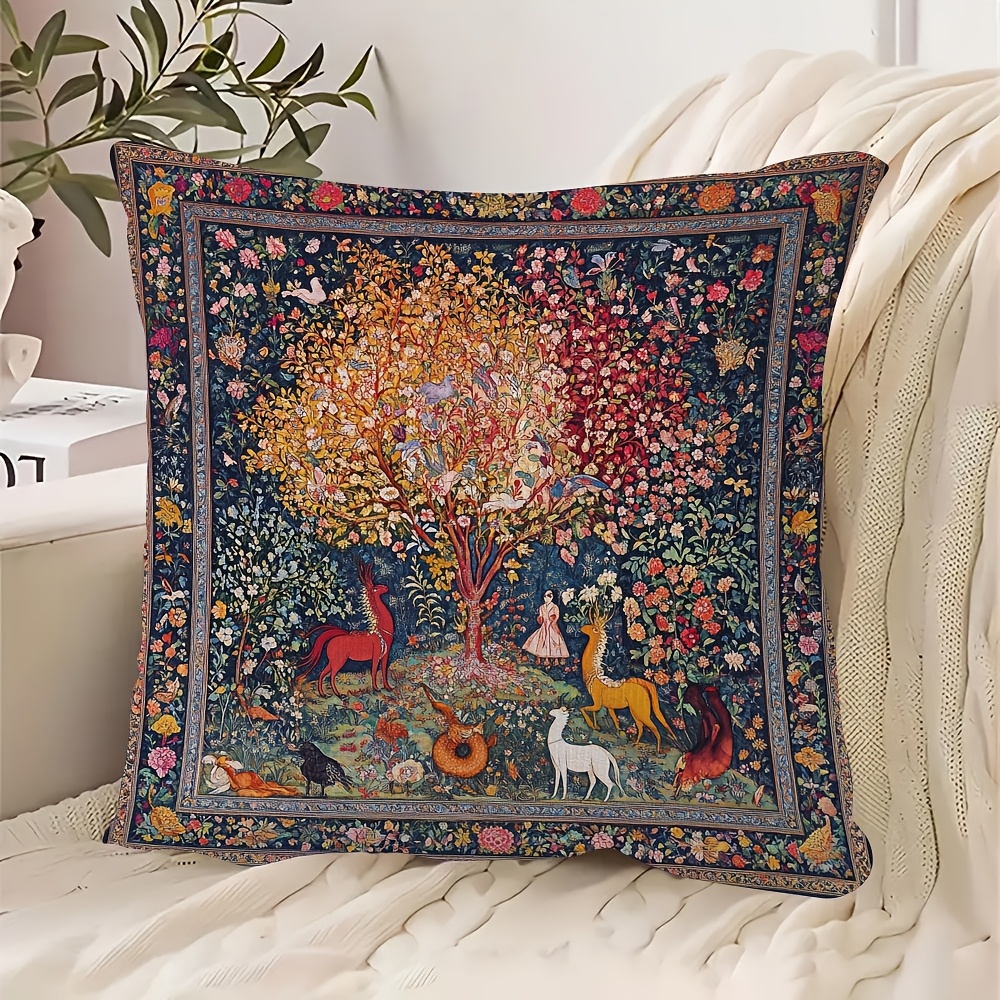 TEMU 1 pièce, Housse de Coussin Décorative en Peluche Courte Double Face, Housse de Coussin Imprimé Farahan Arak Persan, Housse de Coussin Tendance,