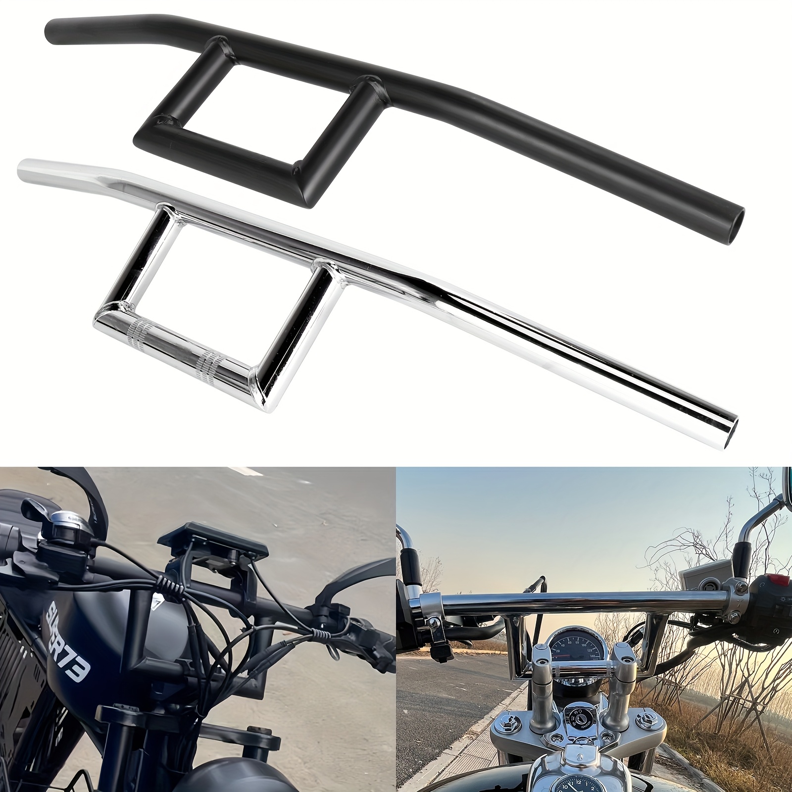 Black Alloy Motorcycle Handlebars - Low Style, 7/8 Inch, Road Motorbike Bars By Biketek 5 thumbnail image
