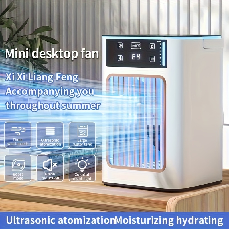 TEMU 900lm Compact Air Cooling Units, 3 Functions In 1: Air Conditioner, Fan, And Night Light, Featuring Settings And Mist Spray, 2-8 Hour Timer,