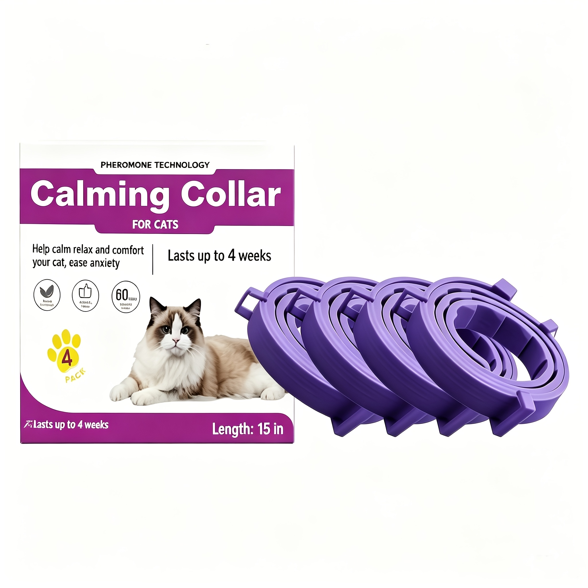 TEMU 4pcs Set Of Cat Calming Collars - Cat Pheromone Calming Collar For Anxiety Relief And Stress - Adjustable Detachable Calming Collar Pheromone