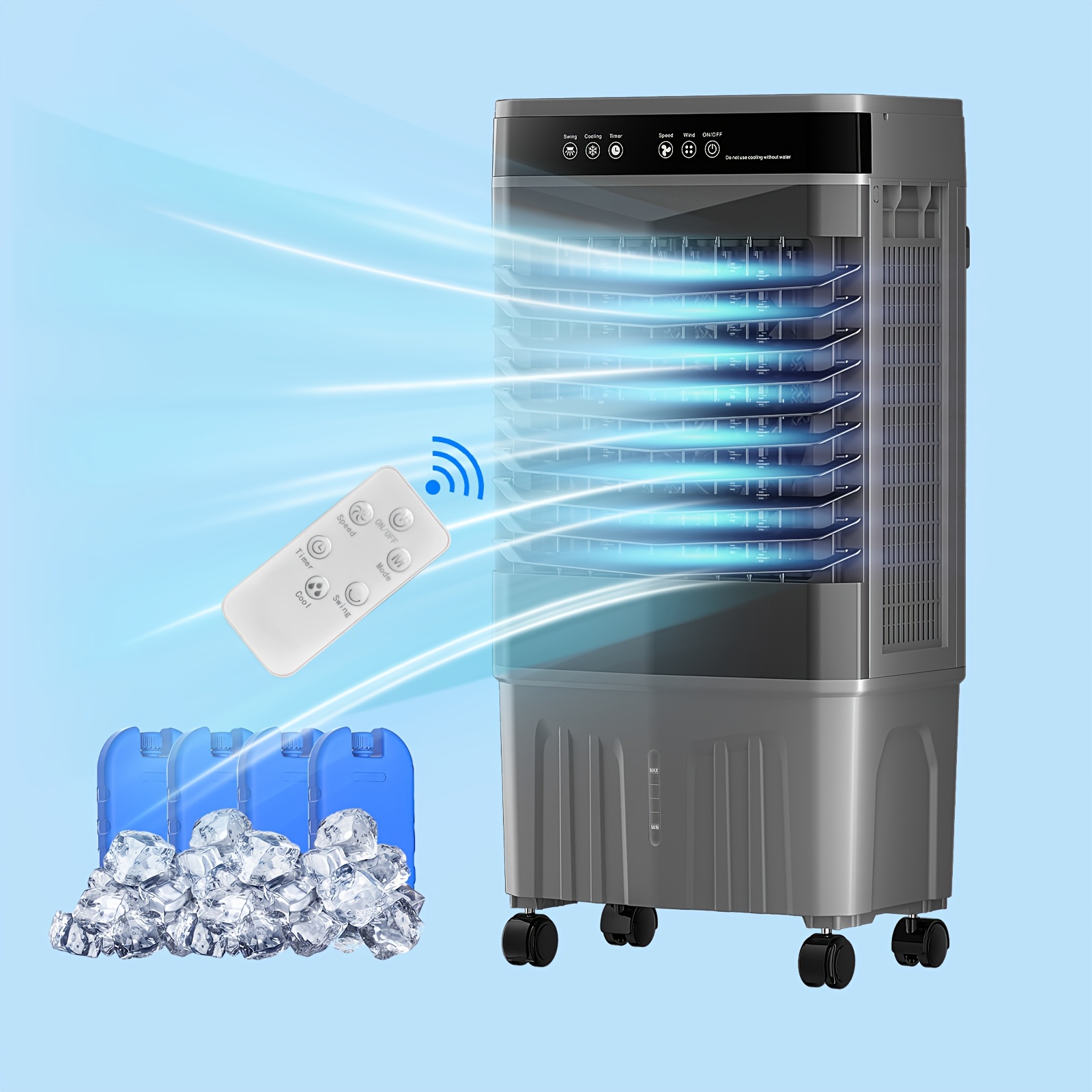 TEMU 1800cfm Portable Air Cooler With Packs, 3-in-1 Evaporative Swamp Cooler For Indoor Outdoor Use, 12h Timer, 5.3gal Large Water Tank, Settings, Rooms Office Garage Patio (30" Height)