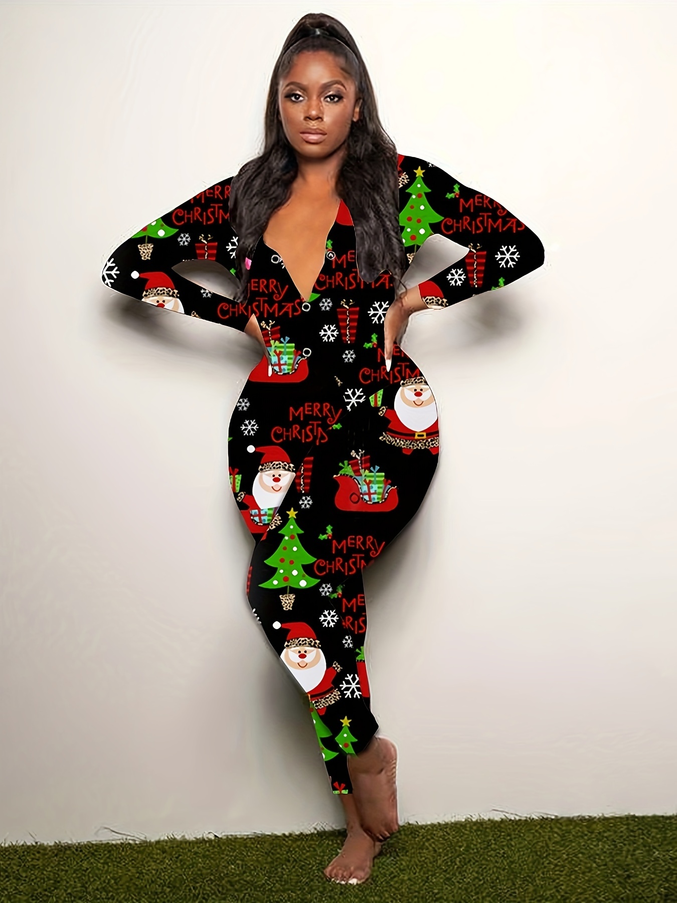 Christmas Graphic Print Bodysuit Casual Long Sleeve One - Temu