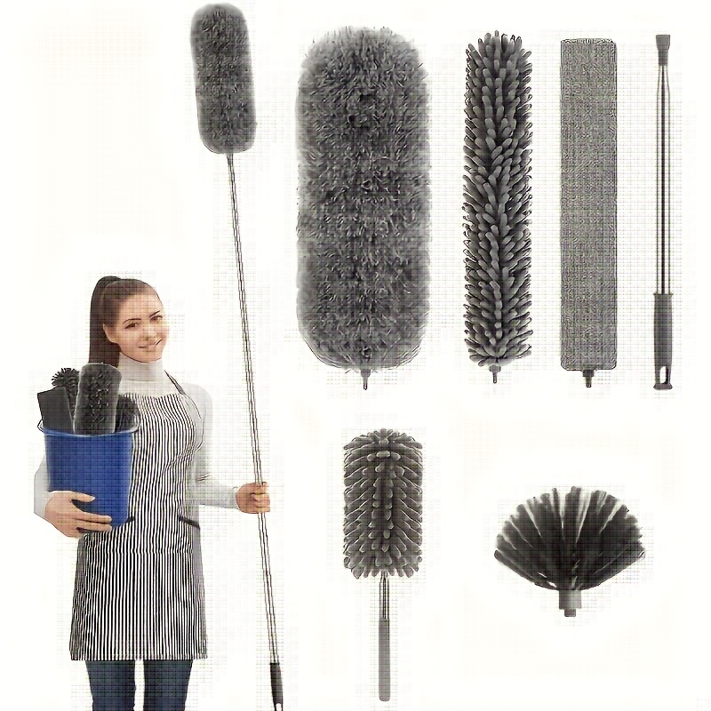 TEMU Ensemble de plumeaux en microfibre - Outils de dépoussiérage extensibles, doux et lavables avec poignées, adaptés aux plafonds, aux rideaux, aux