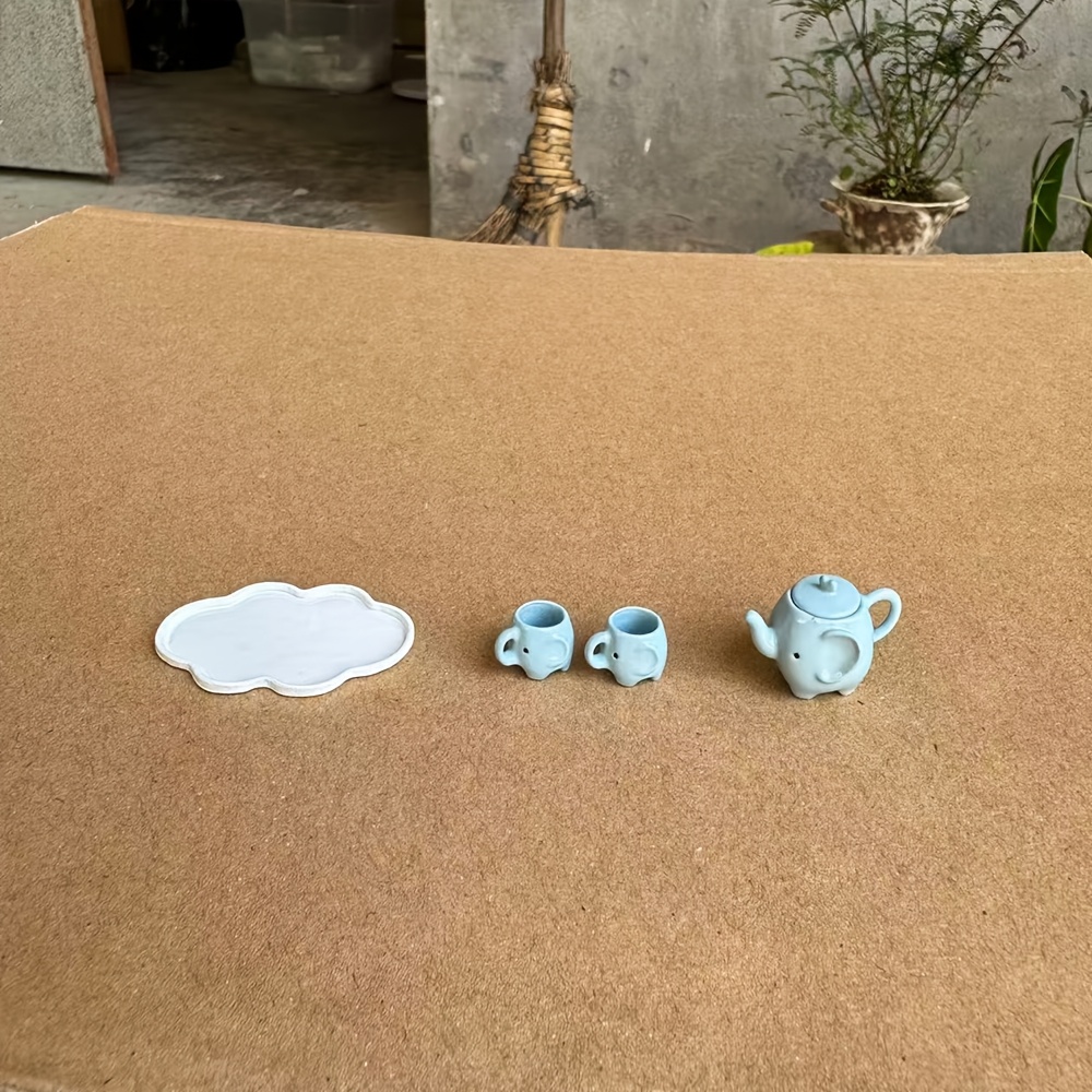 TEMU 1:12 Scale Miniature Elephant-shaped Tea Set, Includes An Elephant Teapot, 2 Small Elephant Cups, And A Cloud-shaped Plate. . Light -shaped Tea