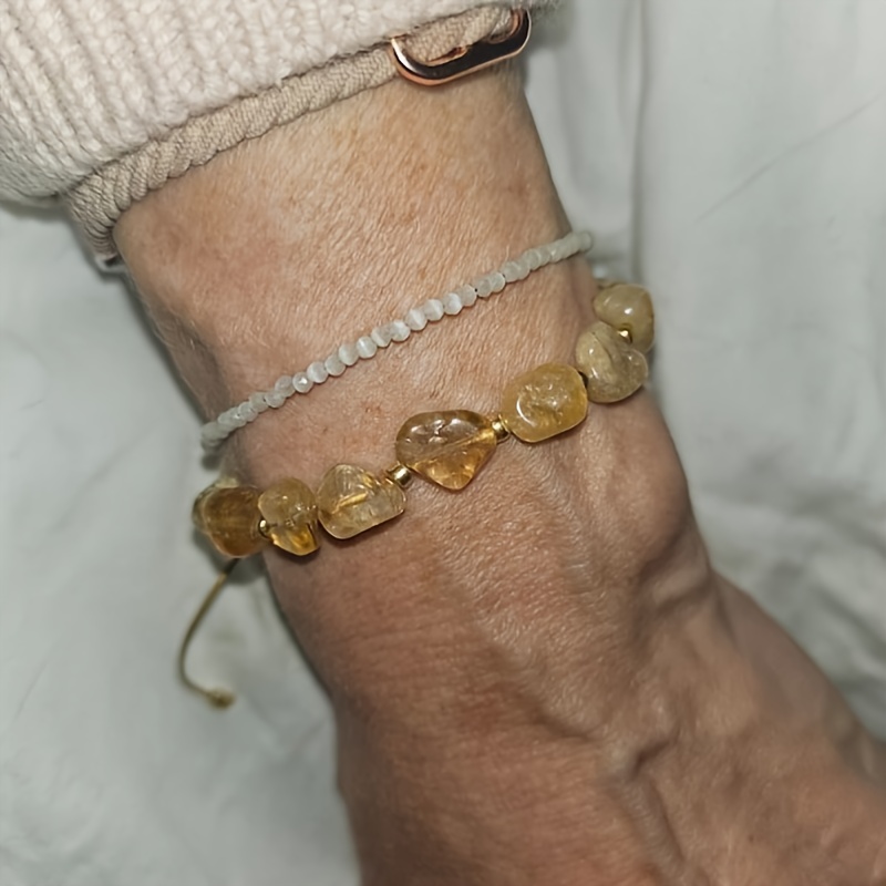Women's Natural Citrine Adjustable Bead Bracelet, Prosperity Charm