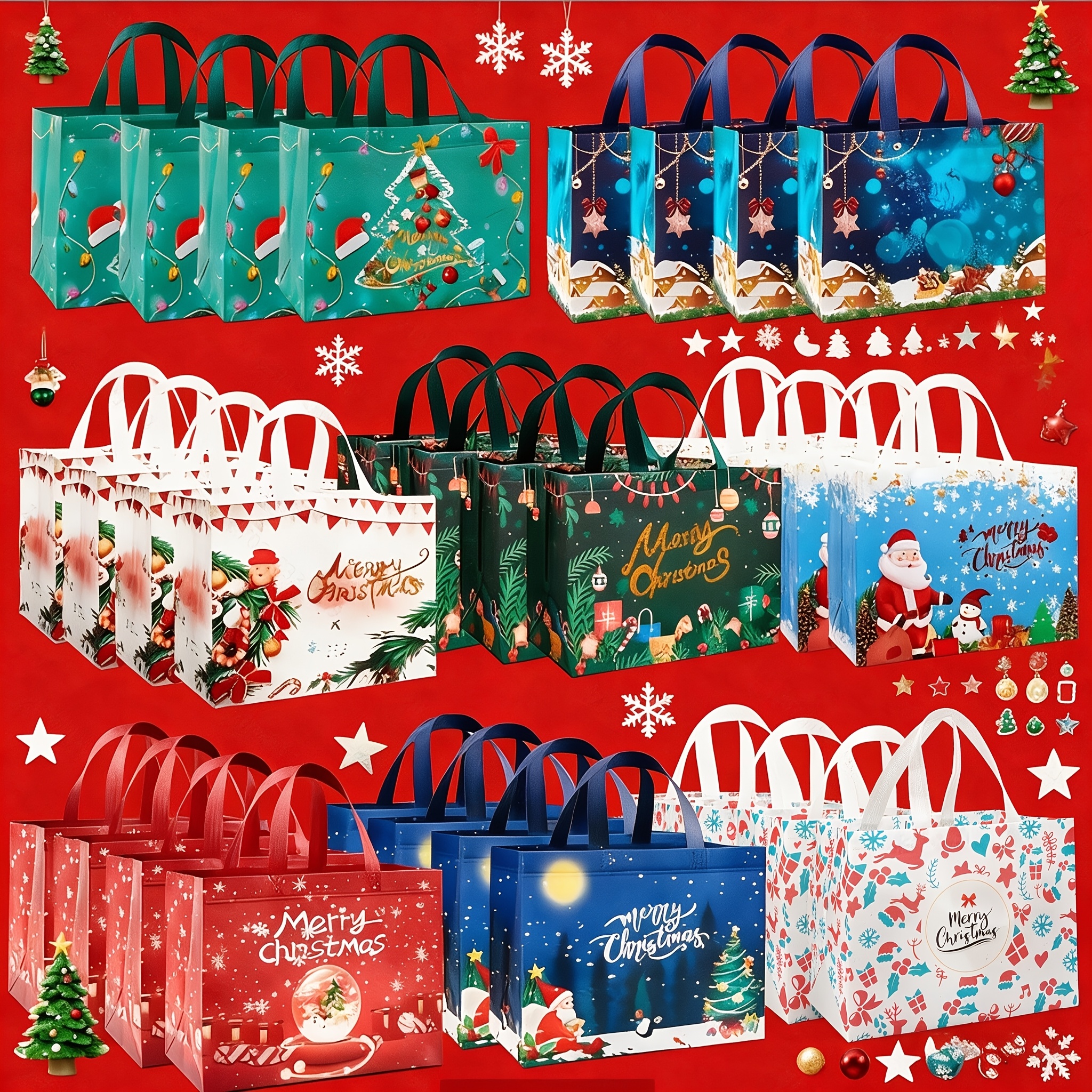 TEMU Random Pattern Christmas Gift Bag - Reusable Non-woven Christmas Gift Bags With Handles For Holiday Xmas Party Gifts Wrapping Shopping (12.6" X