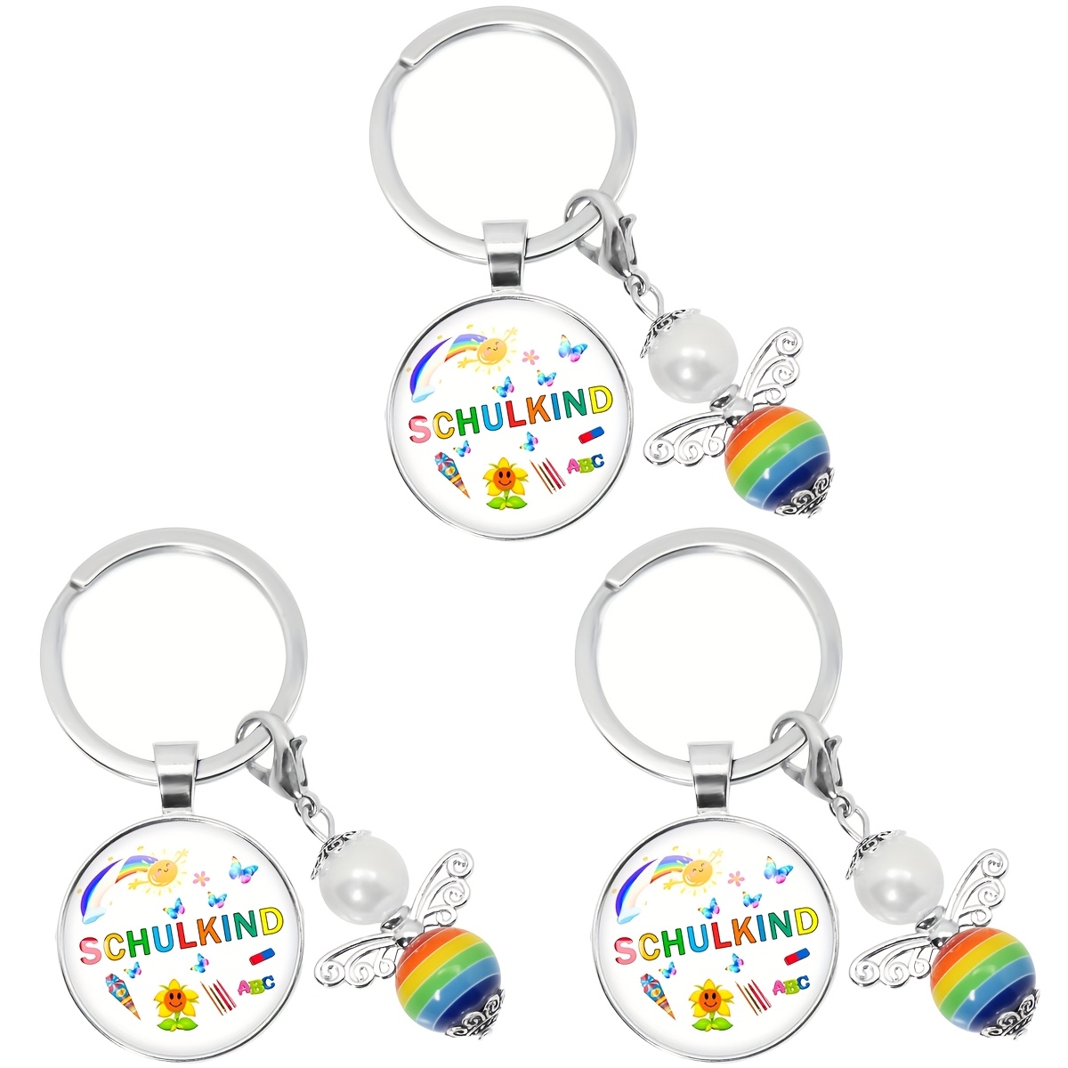 Image of 3pcs First Day Of School Gift For And With Guardian Keychain, School Decor, School Bag Filler, Candy Bags, Back-to-school Gifts, Encouragement Charms, Keychains For School