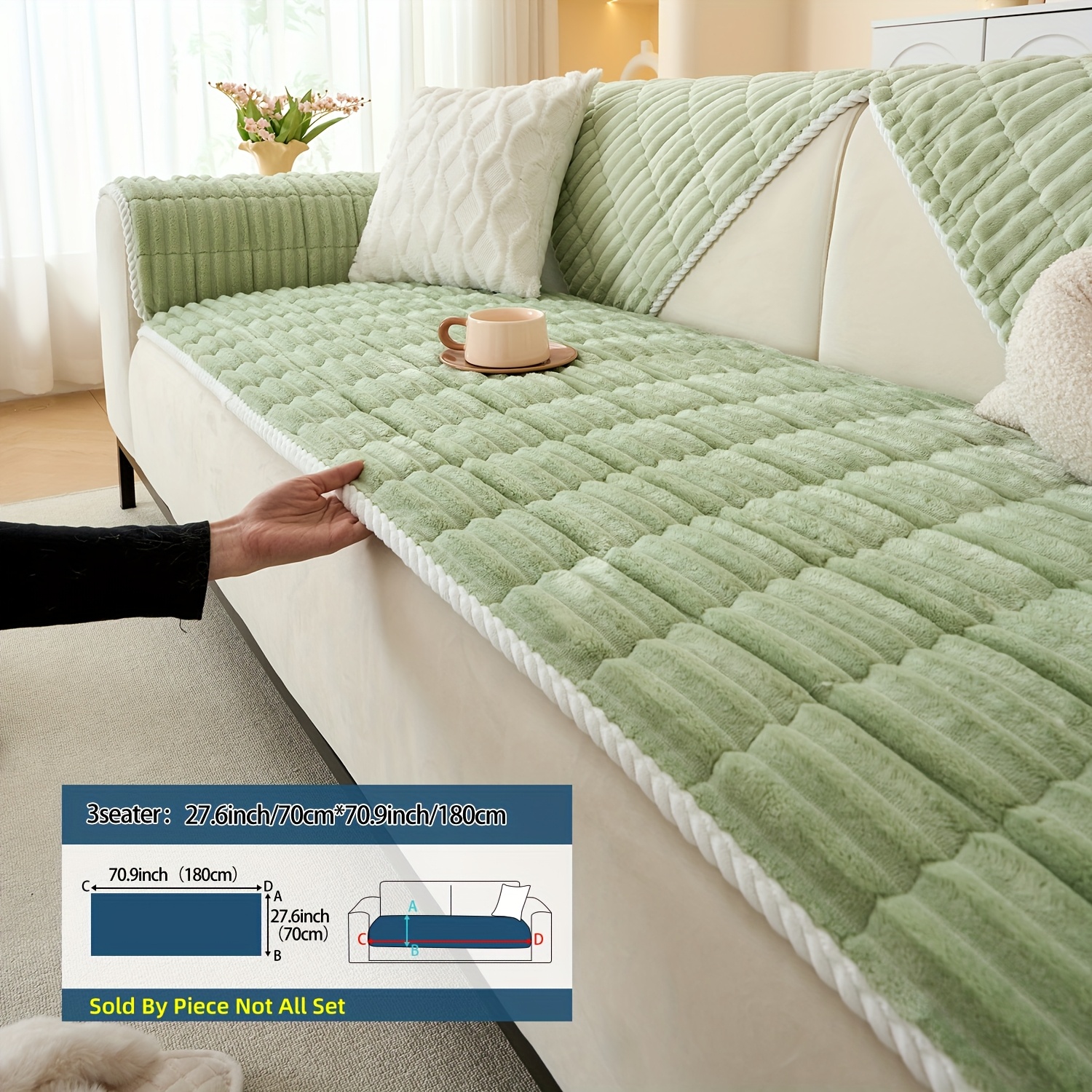 TEMU A Quilted Thickened Plush Sofa Cushion With Striped Jacquard, Pet-friendly Sofa Cover, Wear-resistant And Comfortable Machine Washable, Suitable