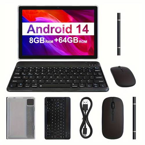 tablet 10 1 inch 14 tablet 2 in 1 tablet with keyboard mouse protective case stylus 64gb rom 4gb 8 core processor 1280 800ips high 5g wi fi 6 pc