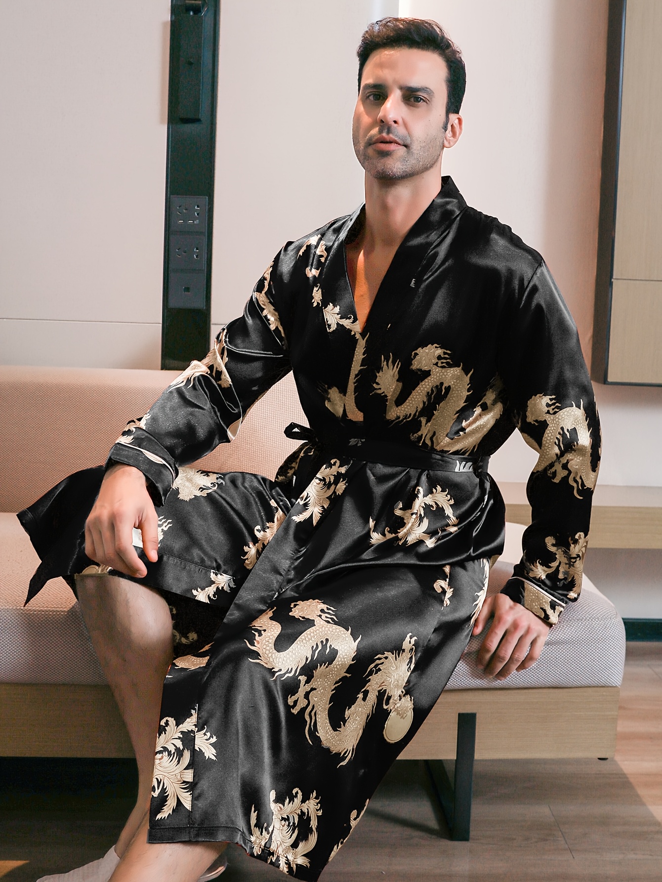 robe à manches longues hommes design dragon doré adaptée Temu